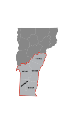 Map of Vermont, with our study area of Southern VT highlighted